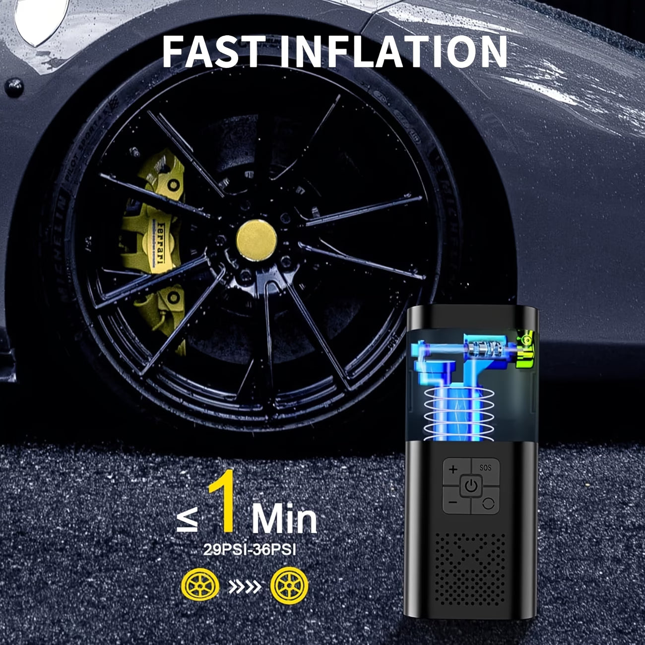 Aussie Garden Tools™ Portable Tyre Inflator 150 PSI, Digital Display, Wireless & USB Rechargeable
