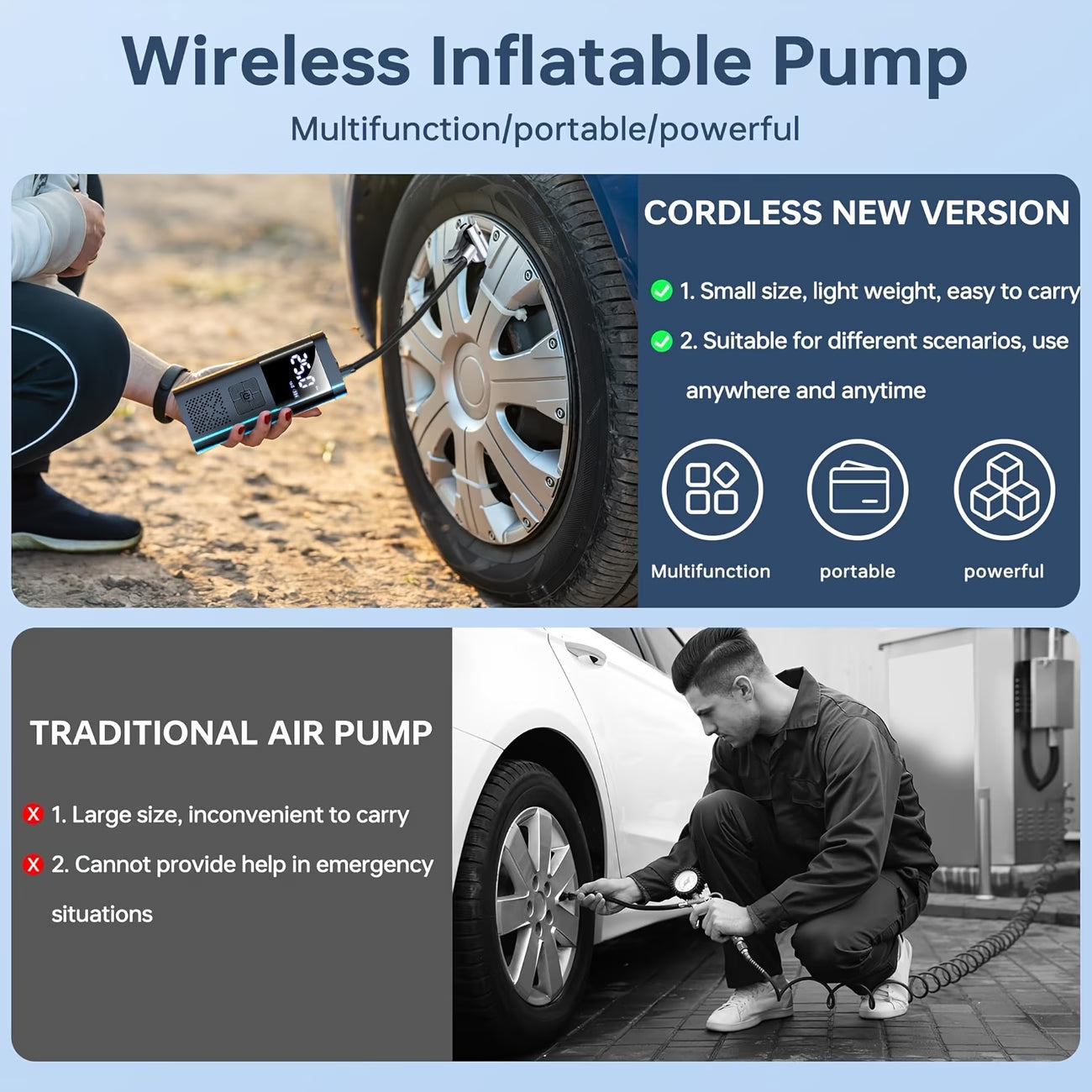 Aussie Garden Tools™ Portable Tyre Inflator 150 PSI, Digital Display, Wireless & USB Rechargeable