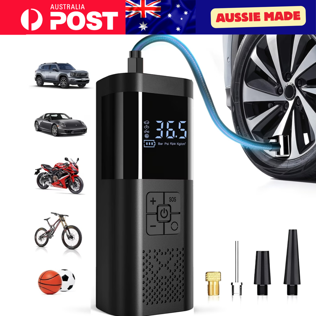 Aussie Garden Tools™ Portable Tyre Inflator 150 PSI, Digital Display, Wireless & USB Rechargeable