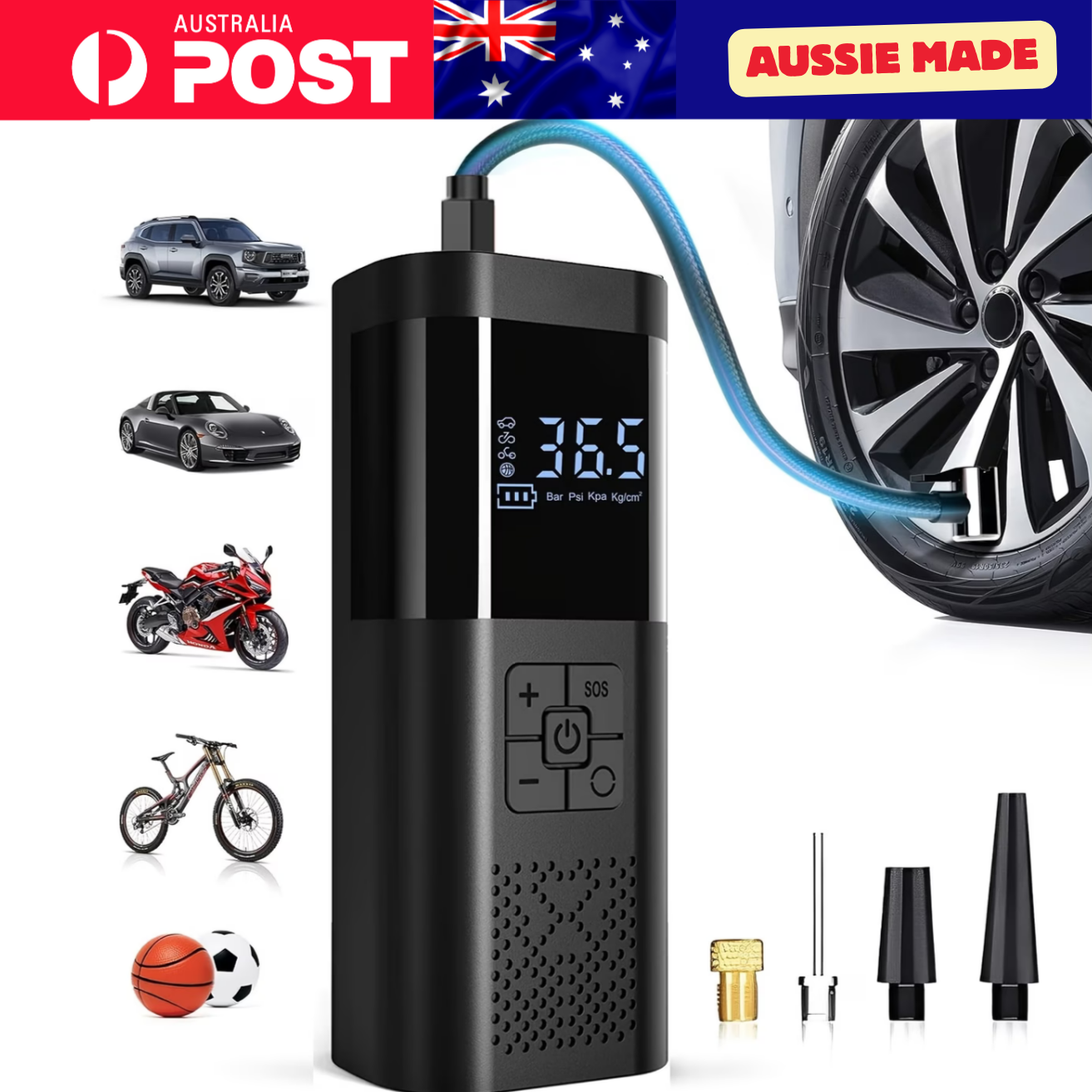 Aussie Garden Tools™ Portable Tyre Inflator 150 PSI, Digital Display, Wireless & USB Rechargeable