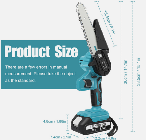 Aussie Garden Tools™ 6″ Mini Cordless Electric Chainsaw, Pruning & Wood Cutting Saw