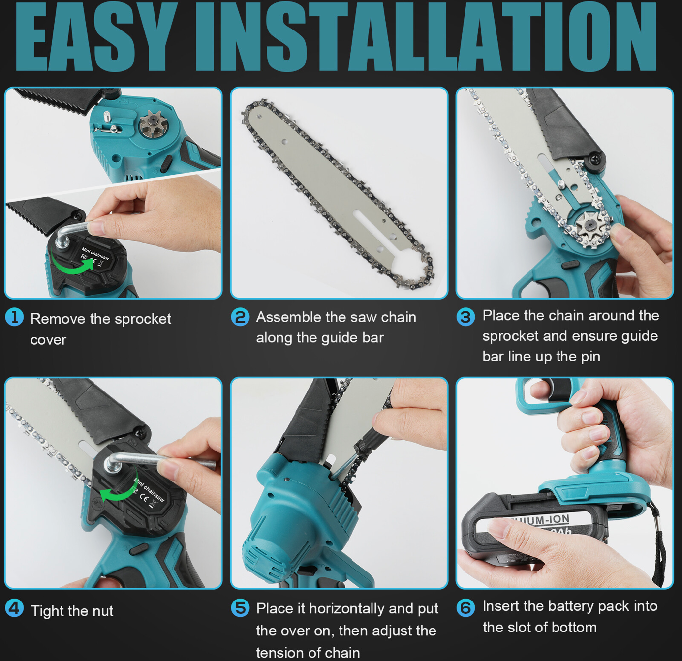 Aussie Garden Tools™ 6″ Mini Cordless Electric Chainsaw, Pruning & Wood Cutting Saw