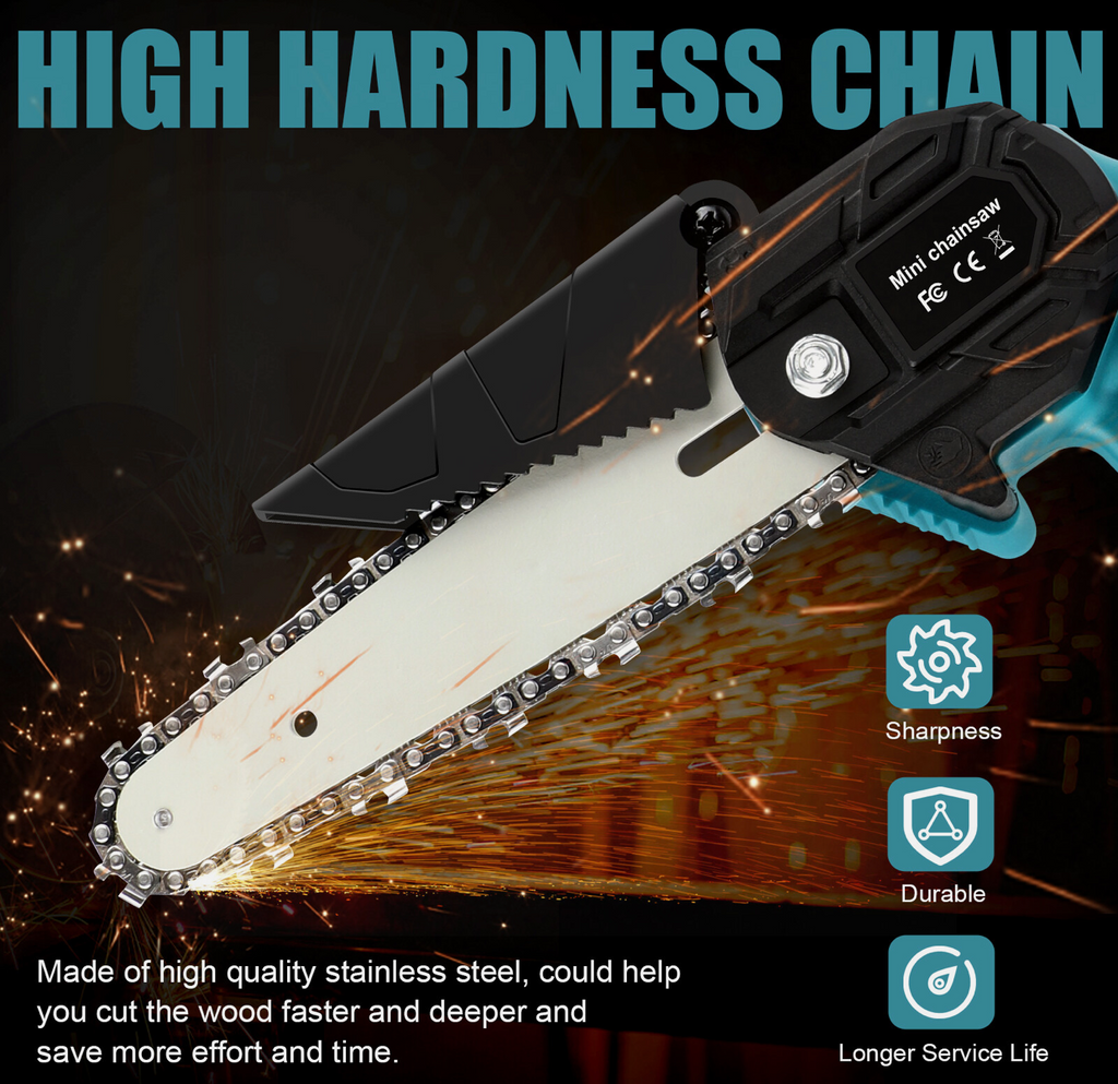 Aussie Garden Tools™ 6″ Mini Cordless Electric Chainsaw, Pruning & Wood Cutting Saw