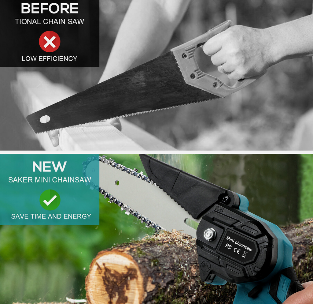 Aussie Garden Tools™ 6″ Mini Cordless Electric Chainsaw, Pruning & Wood Cutting Saw